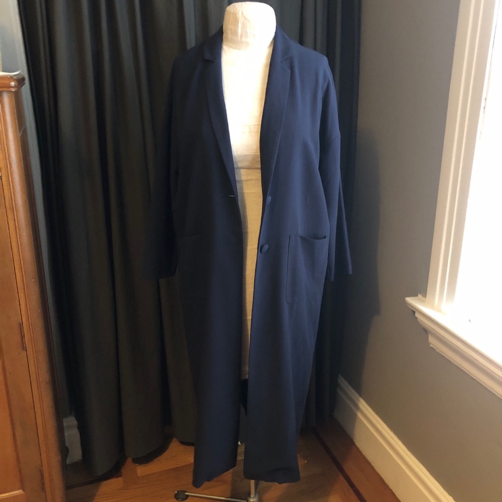 ASOS Dark Navy Long Trench Coat - Picture 3 of 10